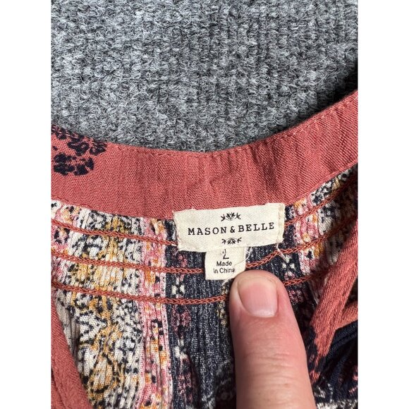 Mason & Belle Women's Boho Floral Print Blouse Long Sleeve Tassel Tie Large - Picture 2 of 7